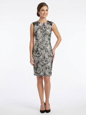 Aidan Mattox Black Ivory Embroidered Lace Cocktail Dress Sleeveless Size 12